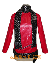 黒いアニマル柄ストール付き赤いレザー風トップス製作事例