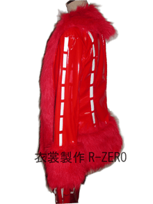 赤いファー付きレザー風ジャケット製作例