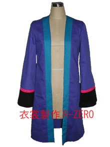 青いノーカラーロングジャケットオーダーメイド衣装製作例